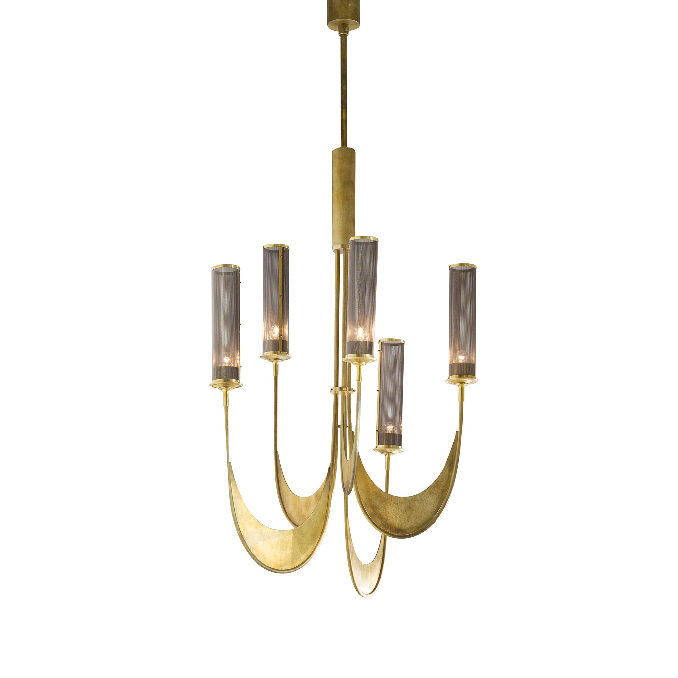Lampadario in ottone naturale inciso a mano in 